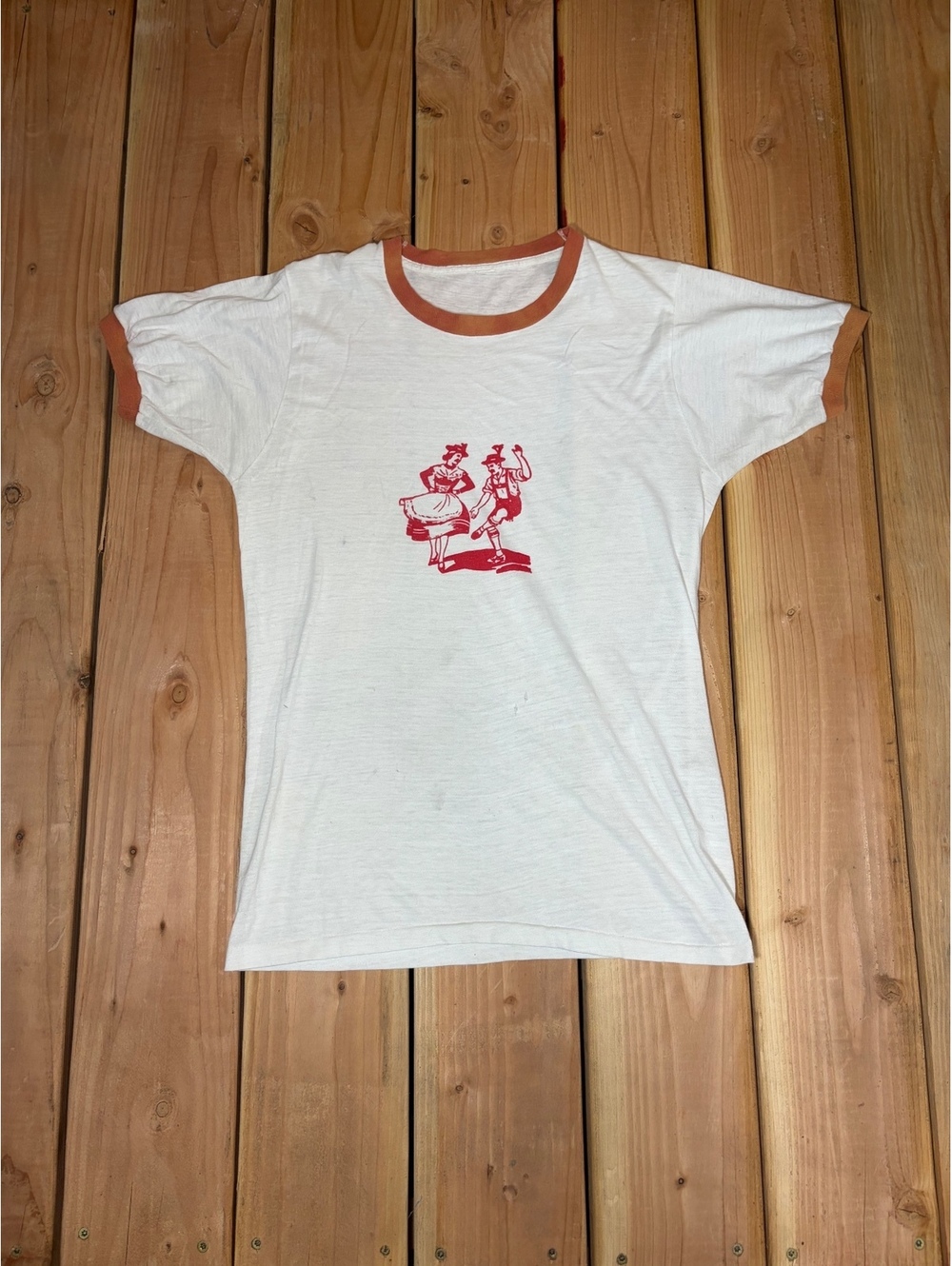 70’s Vintage White Ringer T-Shirt Red Dancing Couple German